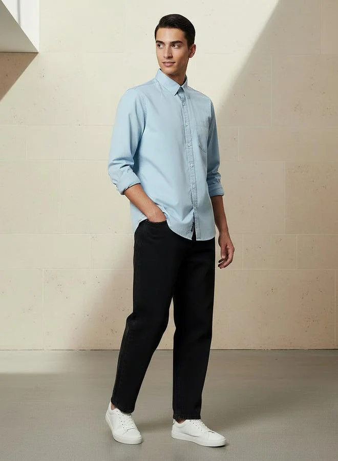 لي كوبر Lee Cooper Men Regular Fit Collared Long Sleeve Shirt